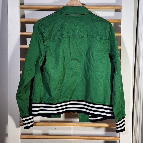 CAbi Green Bomber Jacket with Striped Hem - Picture 2 of 4